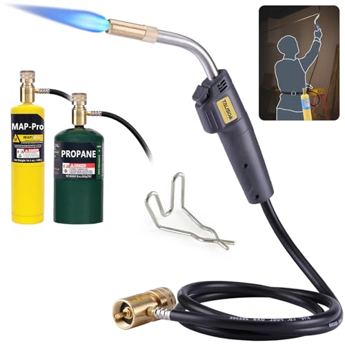 Image of MAPP Map Gas Torch Kit with Self-Ignition - Soldering Propane Torch with 4.9ft Hose, 25,000 BTU Flow Head, CGA600 Compatible for Brazing Pipe Welding HVAC Plumbing DIY