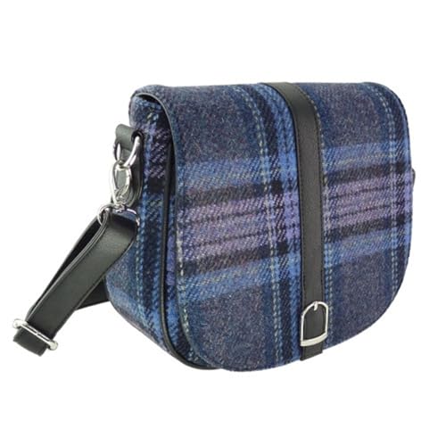 Image of Glen Appin Women's Harris Tweed Beauly Shoulder Casual Bag Adjustable Strap Tartan Pattern Birthday Gift Mothr's day (Blue & Purple Stewart Tartan)