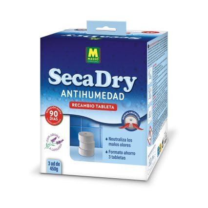 Recambio en tableta Secadry Antihumedad, Paquete 3 Unidades 450g - Masso. Neutraliza los malos olores. Olor lavanda.