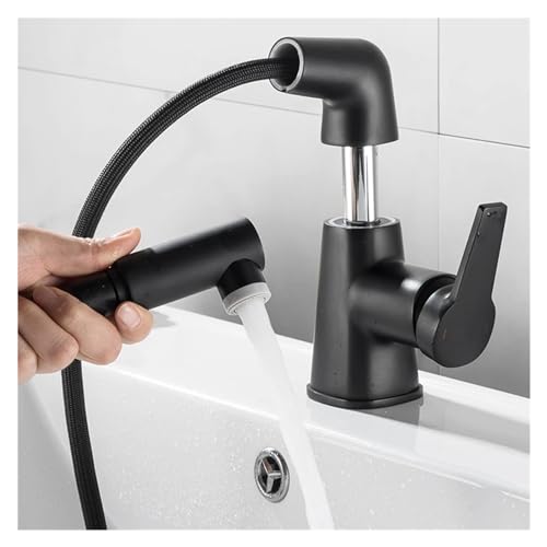 Grifo de lavabo extraíble ZH1YFD en latón negro con 2 mangueras para agua fría y caliente 3