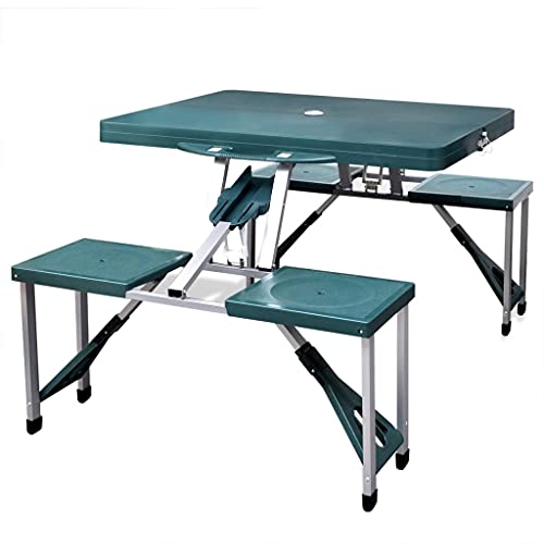 Genérico Set Mesa Plegable de Camping y 4 taburetes Aluminio Verde Claro,Actividades al Aire Libre,Camping y Senderismo,Muebles de camping-41456