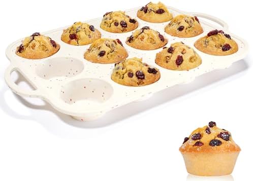 CAKETIME Silicone Muffin Pan, Metal Reinforced Frame Regular Size 2.8 Inch Cupcake Pan with Handle 12 Cups Nonstick Muffin Tray for Baking BPA Free 1 Pack Confetti