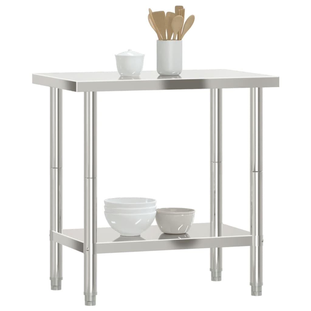 Tavolo da lavoro da cucina in acciaio inox, 82,5 x 55 x 85 cm, per gastronomia, ristorante, cucina, catering, pasti e hotel, con ripiano inferiore per conservazione e preparazione