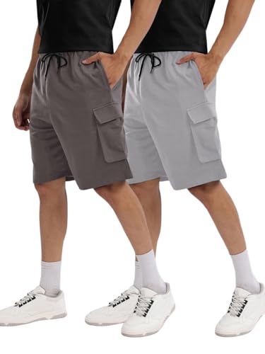 Image of Pinkmint Cargo Shorts for Men Pack of 2 Cotton Lycra Training Gym Shorts for Men Casual Workout Lightweight Summer Shorts with Dual Side Pockets Half Pant for Running, Gym, Walking, Travel