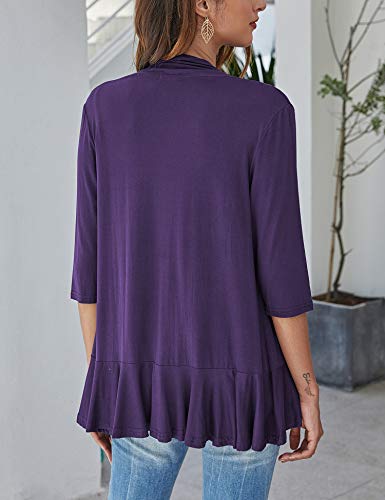 Image of Bluetime Women Casual Lightweight Open Front Cardigans Soft Draped Ruffles 3 /4 Sleeve Cardigan (S-3XL)