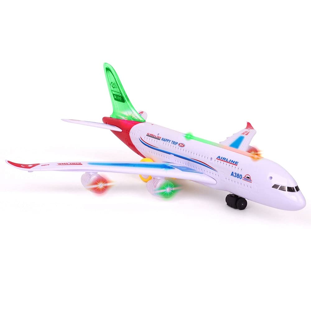 Airplane Toys for Kids, Bump and Go Action Airbus A380 Model Airplane Toy for Boys and Girls with Flashing Light Up, Real Jet Sound – Battery Powered Electric Plane
