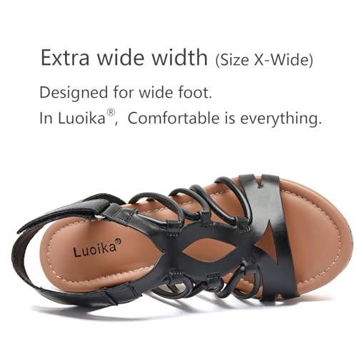 Luoika Women's Wide Width Wedge Sandals, Ankle Strap Open Toe Platform Wedge Pump Heel Women's Sandals Concise Casual Summer Shoes.2