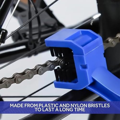 Image of Bike Chain Cleaning Brush, Professional Bicycle Maintenance Tool, Blue Handle with Black Bristles, Multi-Purpose Gear Cleaner