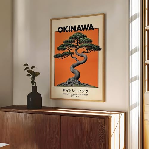 XINBAO Arte mural naranja de Okinawa, lienzo de viaje inspirado en Japón, impresión de viaje a Ryukyu, póster de Warm Cape Hedo, árbol Gajumaru, bonsái (21 x 30 cm/sin marco)