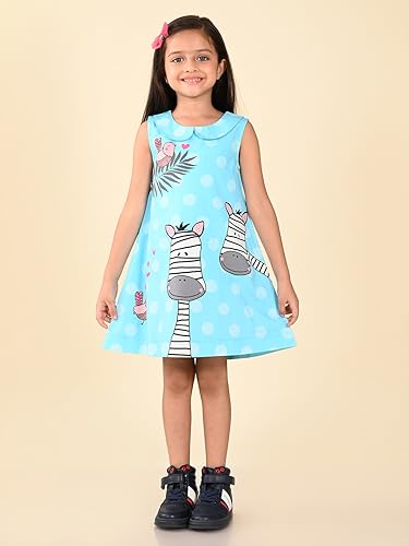 Image of LILPICKS Zebra Printed Sleeveless A-line DressFor Girls (Blue)