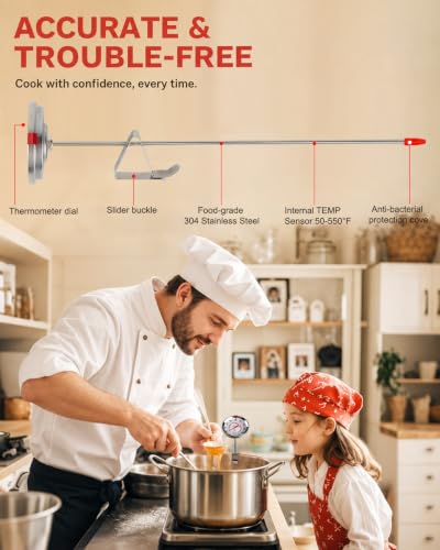 Image of Candy Thermometer with Pot Clip Deep Fry Oil Thermometer 12-Inch Probe 2PC