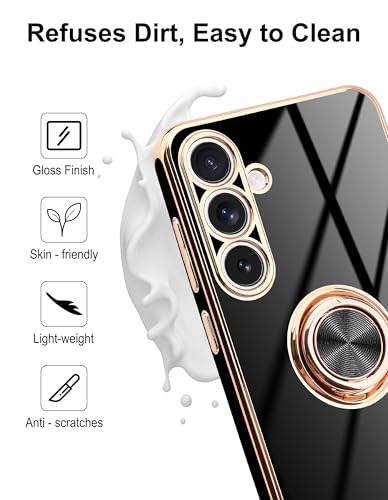 Jusy für Samsung Galaxy S25 FE Hülle, mit 360° Drehbarem Ring Magnetständer, Luxuriösem Hochglanz Finish und Galvanisierter, Stoßfester Schutzhülle für Das Telefon, Schwarz