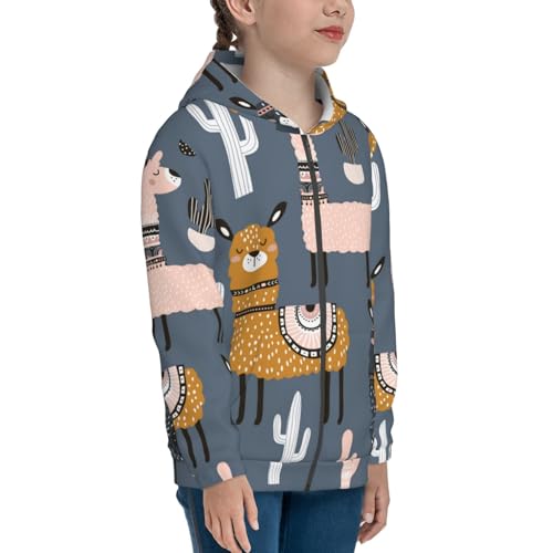 Llama and Cactus Kid Hoodies Boys Zip Up Sweatshirts Girls Pullover with Pocket4