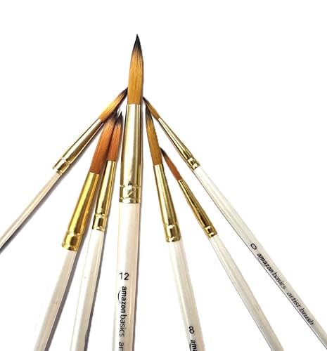 Image of amazon basics 7pc Artist Paintbrush Set for Acrylic,Watercolor & Gouache Painting for Beginners and Professionals (Round)