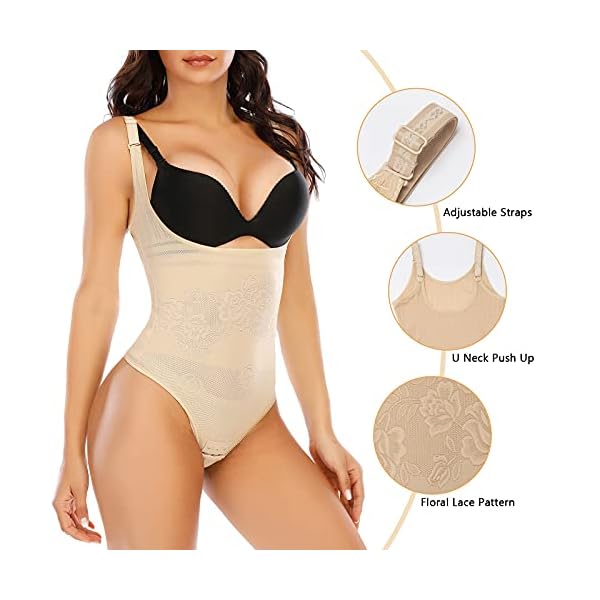 Shapewear-Bodysuit-Thong-for-Women-Tummy-Control-Open-Bust-Seamless-Body-Shaper-Waist-Slimmer Werena Women Shapewear Bodysuit Thong Control Underwear (beige-63, Small)