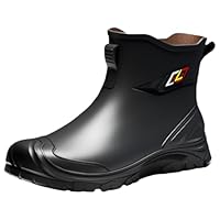 Mid Calf Wellies Waterproof Boots Women Ladies Garden Shoes Tote Rain Boots for Women for Men Anti Slip PVC Short Rain with Cushioned EVA Insole Work Shoes Fishing Gardening Boat Rubber Leather Black