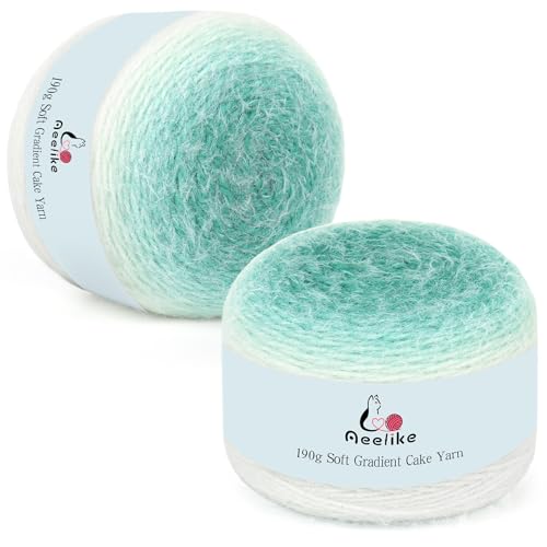 Aeelike Gradient Yarn Cakes 2x190g - 71% Acrylic 29% Nylon - Soft & Fluffy Plush Acrylic Nylon Blend Yarn for Crochet and Knitting Baby Blankets, Socks, Scarves, Sweaters or Shawls - Gradient Green