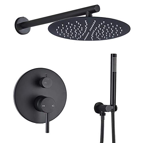 Douche dissimulée noir mat 16 pouces pour créer une ambiance spa à la maison