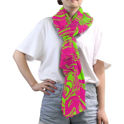 OTVEE Silk Like Scarf Neon Green and Pink Pattern Scarf Soft Lightweight Chiffon Scarf Shawl Wrap for Women3