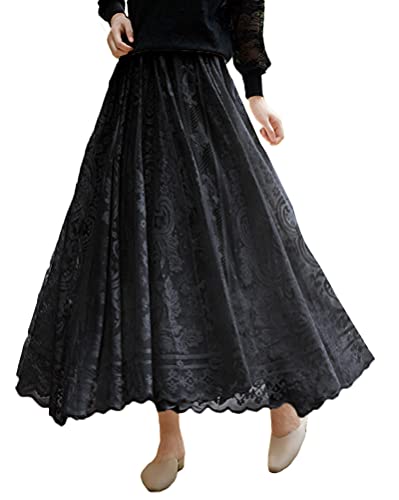 Onsoyours Casual Jupe Plissée Femme en Tulle Skirt Jupon Doublure Jupe Princesse Longue Ample Élastique Taille Haute Unie Couleur B Noir Taille Unique