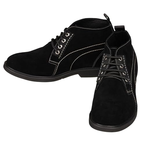 Image of CALTO Men's Invisible Height Increasing Elevator Shoes - Black Suede Leather Chukka Lace-up Ankle Boots - 3.2 Inches Taller - K9913 - Size 9 D(M) US