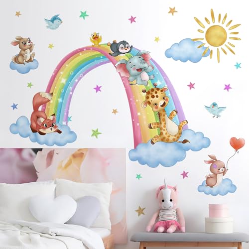 Vinilo decorativo de nubes arcoíris removible para pared miniatura 1