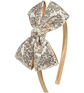 AMYDECOR Gold Sequin Bow Headband for Girls - Boutique Style Hair Accessory with Bow Ribbon - 1 P...