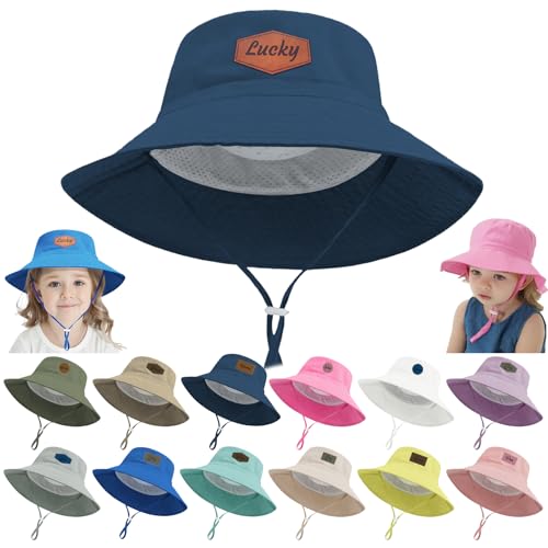 Personalized Baby Bucket Hat with String Custom Name Bucket Hat Toddler UPF 50+ Sun Protection Wide Brim Beach Cap for Boys Girls Multicoloured