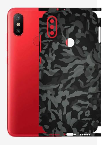 Image of AtOdds - Full Body Back Screen Guard Protector Film - 3D Textured Lamination Wrap Skin Sticker Compatible with Xiaomi Mi A2 | Scratchproof Matte Finish (Design - Black Camo)