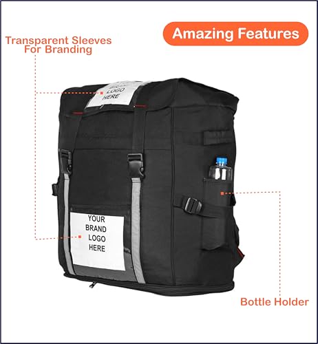 Image of Premium 130L (Extra Large - XXL) Delivery Bag for Logistics & Courier | 27-Inch Waterproof Backpack for Bike & Scooter | Heavy Duty Ecommerce & Grocery Bag with Rain Cover (Black)