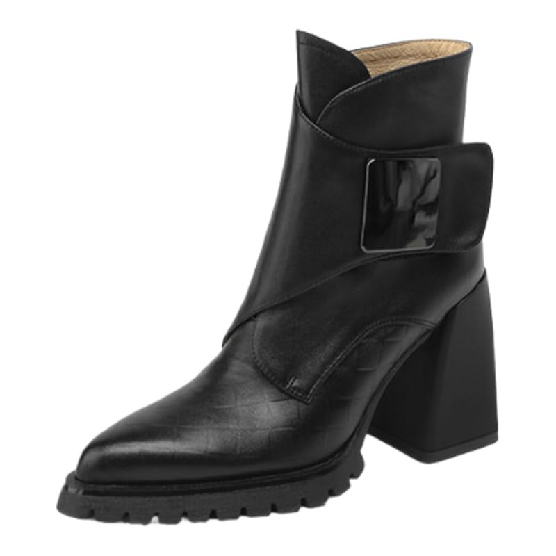 Womens casual retro chunky ankle boots - pointed toe design - comfortable for work attire