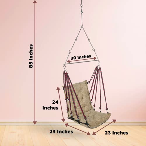 Image of Curio Centre Soft Cotton Swinging Hammock Hanging Swing Chair /Hammock Swing for Adults /Swing for Indoor Outdoor, Garden, Patio /Durable Portable Jhula Swing for Home (Free Hanging Accessories) - Beige