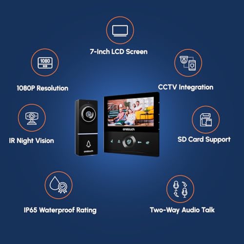 Image of ONETOUCH BIS Certified 7 Inch Analog HD Video Door Phone with Monitor, Wired Video Intercom, SD Card Recording, 2MP Wide Angle Camera, IR Night Vision, IP65 Waterproof Unit