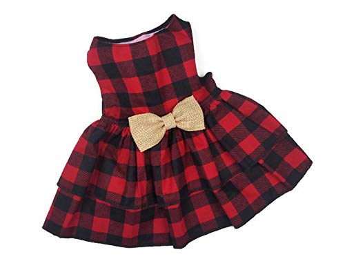 Christmas Dog Dress | Buffalo Plaid Dog Dress | Red Lace | XS to XXXL (XS- fits Dogs 3-7 lbs!)