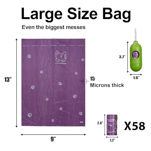 Image of Scented Dog Poop Bags With Dispenser, Strong and Leak-proof Waste Bags for Pets, 870 Count (58 Packs of 15), 13 Inch x 9 Inch (Purple)