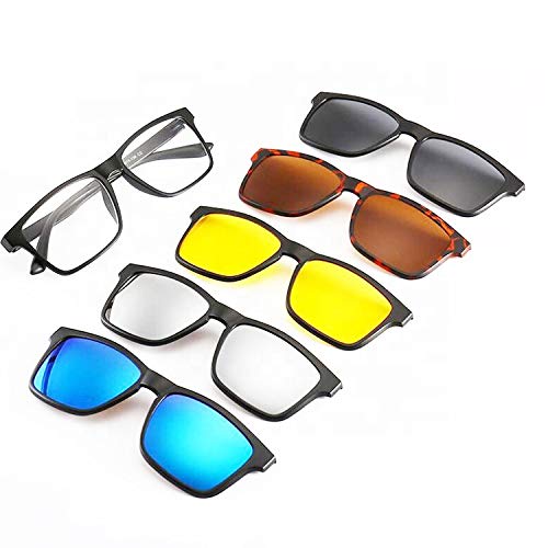 Magnetic Clip On Sunglasses Plastic Frame for Night Driving, Suitable for Men, Women, Unisex, Party & Travel Purpose - 5pcs