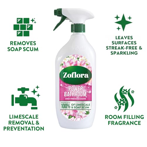 Zoflora Sweet Freesia & Jasmine Power Bathroom Cleaner, 1 x 800ml, Removes up to 100% of Limescale and Soap Scum, Leaves surfaces streak-free and sparkling