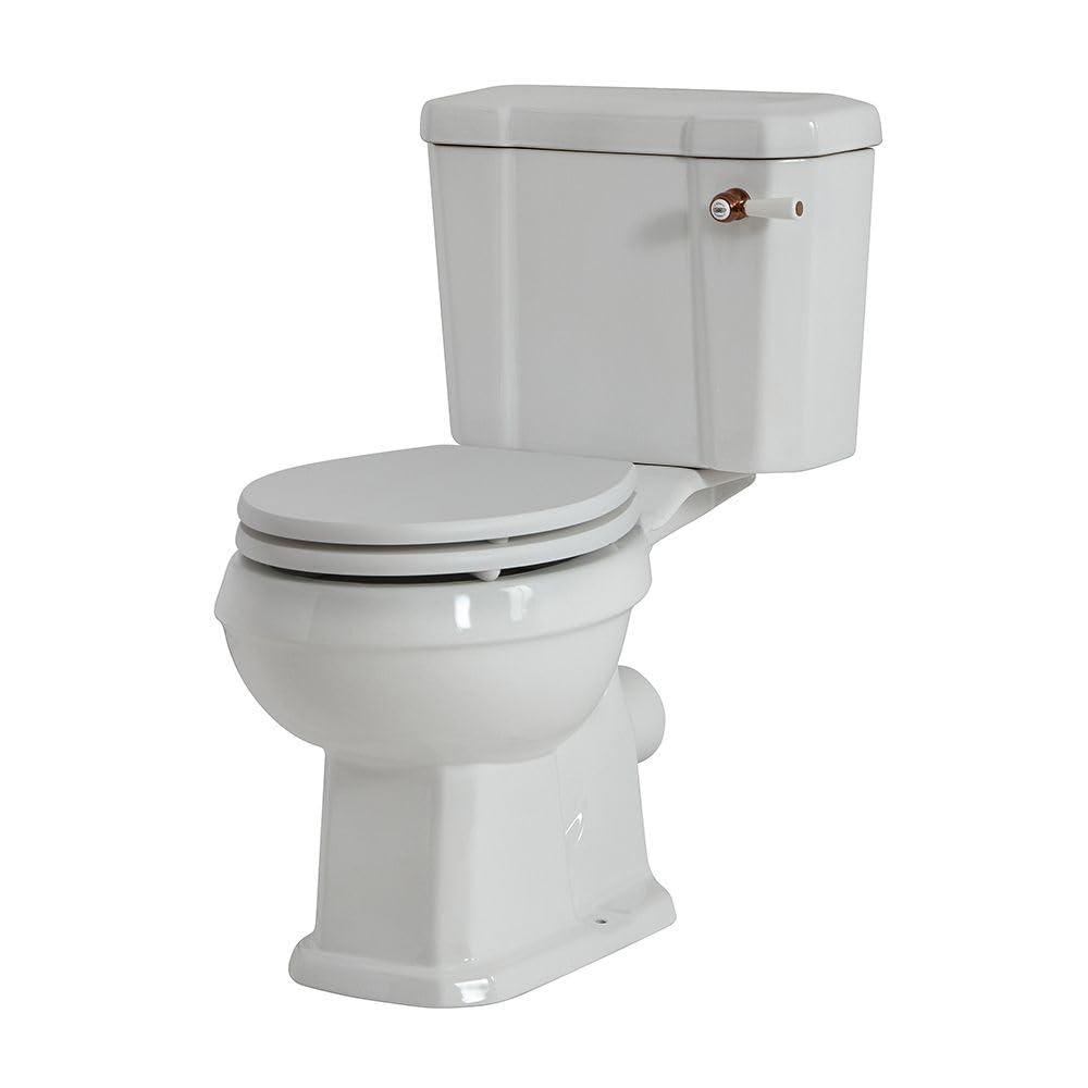 Milano White Richmond Close Coupled Toilet Wc Seat - Brushed Copper Handle