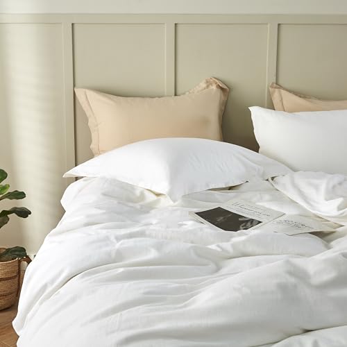 Simple&Opulence Linen Duvet Cover King,Natural Linen Cotton Duvet Cover with Pillowcase,King Size Bedding Set,Soft Warm Breathable Bed Quilt Cover with Button Closure,230x220cm,White - Image 9