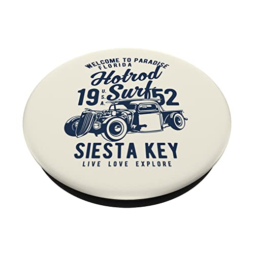 Siesta Key Florida Retro Hotrod Surf Design PopSockets Adhesive PopGrip, Black - Image 2