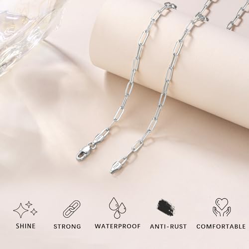 Eterjew 3mm 925 Sterling Silver Paperclip Chain Necklace for Women, Women's Paperclip Chain Necklace for Women 16inches — view 3