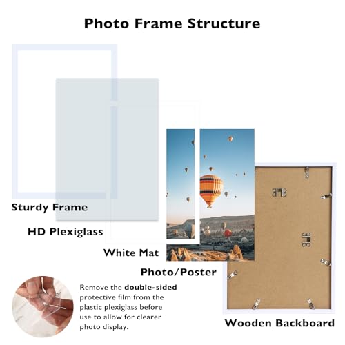 Image of JCJMY 12x18 Picture Frame with 11x17 Mat, Display Photo 11x17 with Mat or 12 x 18 Without Mat, Wall Hanging Large 12 by 18 Poster Frame with Plexiglass, White