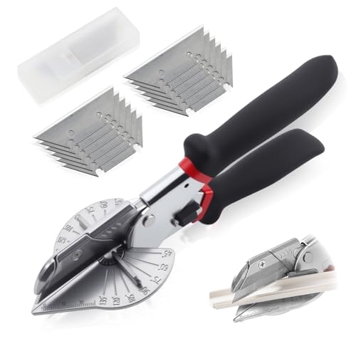 Miter Shears 45 to 135 Degree Angle Cutter Adjustable Beading Cutter Multi-Function Trunking Scissors with 12 Spare Blades Gasket Shear for Cutting Soft Wood Plastic PVC