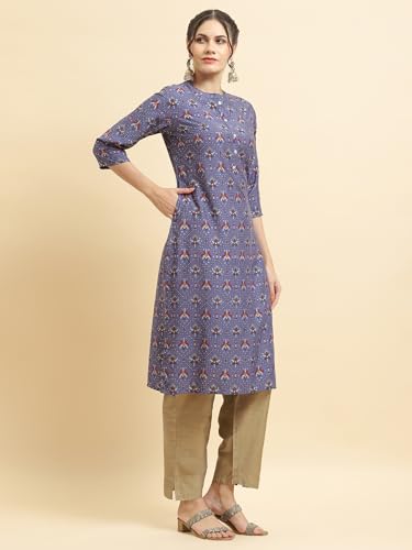 Image of Shree Women Liva (Rayon) White Floral Print Kurta
