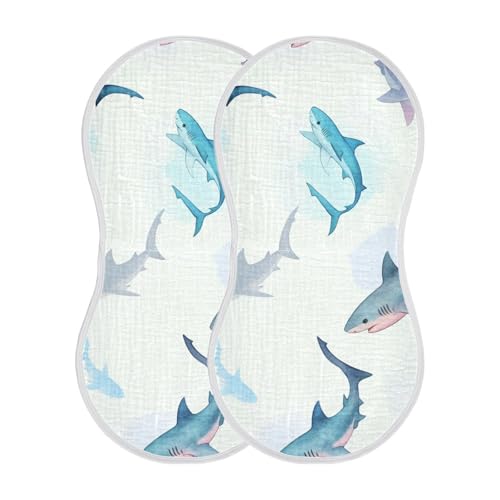 Muslin Burp Cloth for Baby 1PC Watercolor Sharks Super Absorbent Burping Cloths, Bibs for Newborn Boys Girls2