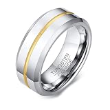 TIEHOKTW Anillos de boda para hombre plateado/negro/oro/azul, 8 mm de ancho con grabado, anillo de compromiso de tungsteno, ranura central, bisutería para hombre, mate para hombres, 67 (21.3), Metal