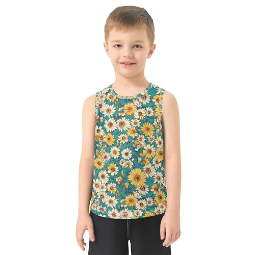 Cartoon Sunflower Star Teal Tank Tops for Boys Sleeveless Kids Vest Athletic Tops for Running Sports Beach 3T2
