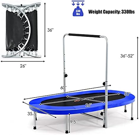 Goplus Foldable Trampoline, Double Mini Kids Trampoline Rebounder with Adjustable Central Handrail and Safety Pad, Exercise Trampoline for Indoor Outdoor Cardio, Max Load 330lbs 3 41SI7fwlL4L. AC