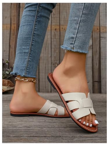 Verdusa Women's Cut Out PU Leather Flat Sandals Open Toe Slip on Slides Summer Slippers3