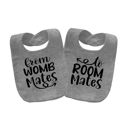 Image of QIANWANYI Baby Twins Bibs Womb Mates Newborn Baby Bibs Cute Unisex Bibs Set Toddler Baby Boy Girl Bibs(grey paste)